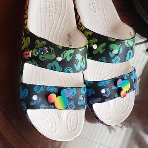 CROCS Womens Black Multicolor Mickey Sandals